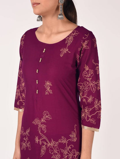 Cheera Hand Block Print Purple Color Straight Kurta
