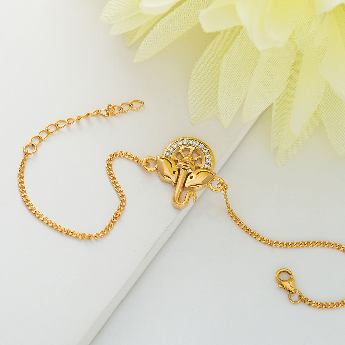 trueBrowns 925 Sterling Silver Gold-Polished Ganesha Bracelet Rakhi