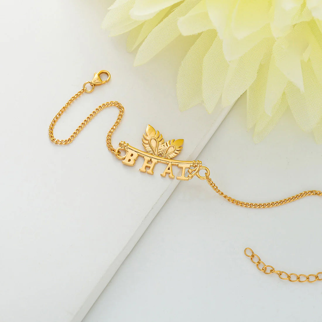 trueBrowns 925 Sterling Silver Gold-Polished Gold Micron Plated Bhai Bracelet Rakhi