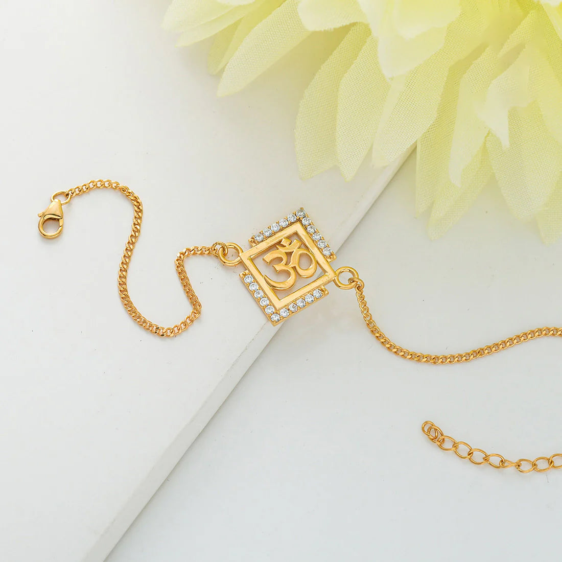 trueBrowns 925 Sterling Silver Auspicious Om Gold-Polished Gold Micron Plated Bracelet Rakhi