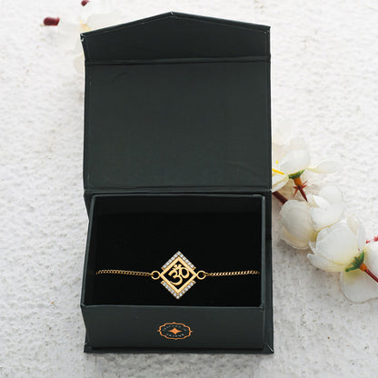 trueBrowns 925 Sterling Silver Auspicious Om Gold-Polished Gold Micron Plated Bracelet Rakhi