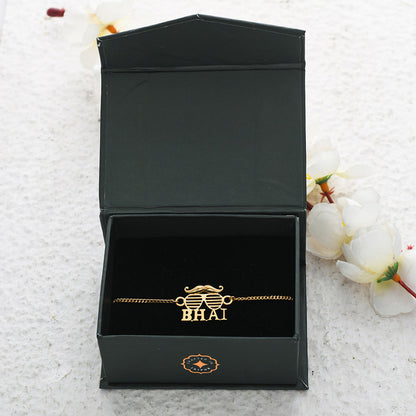 trueBrowns 925 Sterling Silver Gold-Polished Gold Micron Plated Bhai Bracelet Rakhi