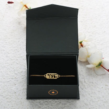 trueBrowns 925 Sterling Silver Gold-Polished Gold Micron Plated Cool Bhai Bracelet Rakhi