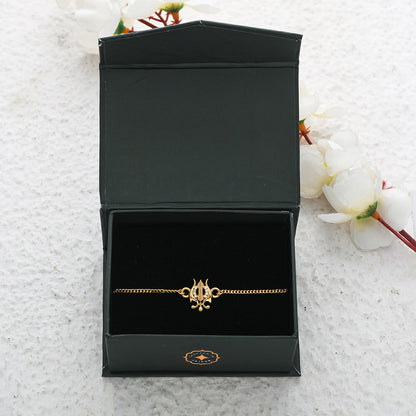 trueBrowns 925 Sterling Silver Gold-Polished Gold Micron Plated Trishul Bracelet Rakhi