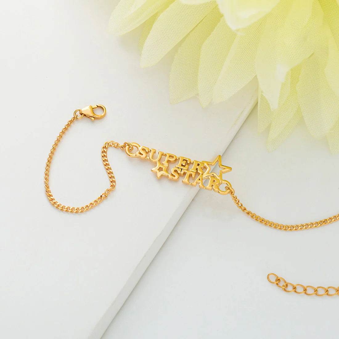 trueBrowns 925 Sterling Silver Gold-Polished Gold Micron Plated Superstar Bracelet Rakhi
