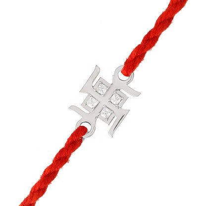 trueBrowns 925 Sterling Silver Precious Swastik Thread Rakhi