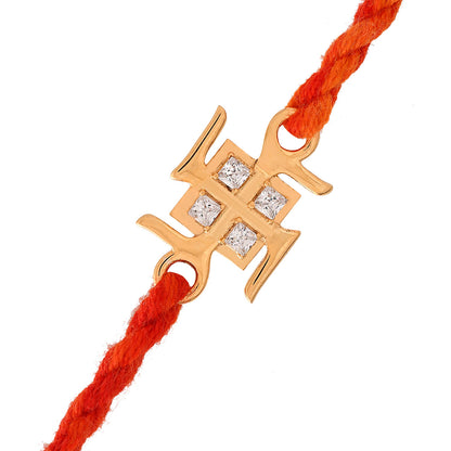 trueBrowns 925 Sterling Silver Swastik Gold-Polished Gold Micron Plated Thread Rakhi