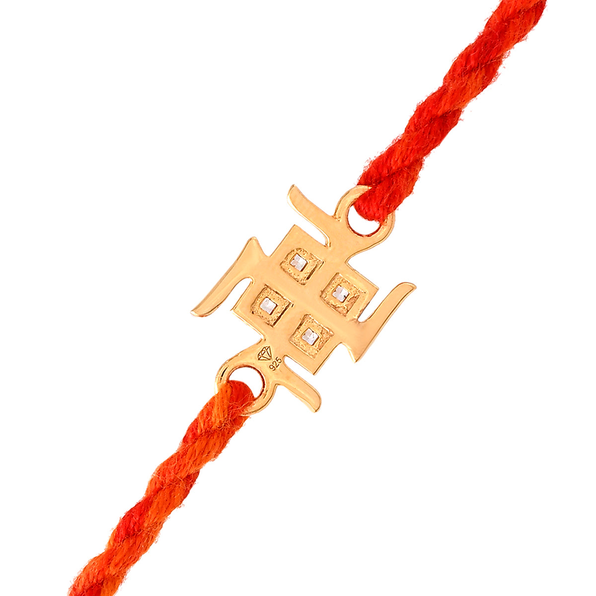 trueBrowns 925 Sterling Silver Swastik Gold-Polished Gold Micron Plated Thread Rakhi