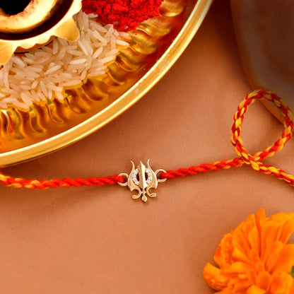 trueBrowns 925 Sterling Silver Gold-Polished Gold Micron Plated Trishul Thread Rakhi