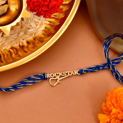 trueBrowns 925 Sterling Silver Rockstar Gold-Polished Gold Micron Plated Thread Rakhi