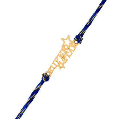 trueBrowns 925 Sterling Silver Gold-Polished Gold Micron Plated Superstar Thread Rakhi