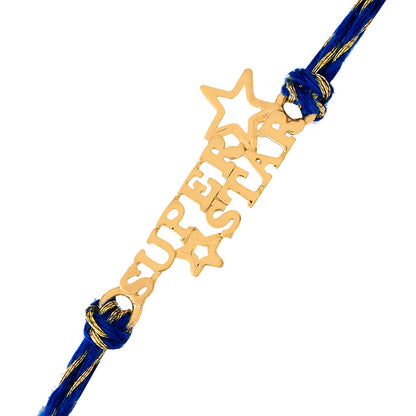 trueBrowns 925 Sterling Silver Gold-Polished Gold Micron Plated Superstar Thread Rakhi