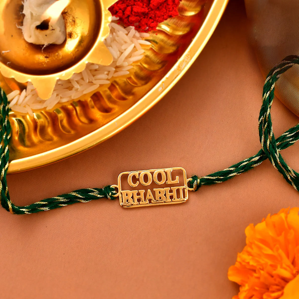 trueBrowns 925 Sterling Silver Cool Bhabhi Gold-Polished Gold Micron Plated Thread Rakhi