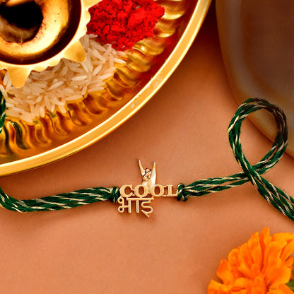 trueBrowns 925 Sterling Silver Classic 'Cool Bhai' Inscription Gold-Polished Gold Micron Plated Thread Rakhi
