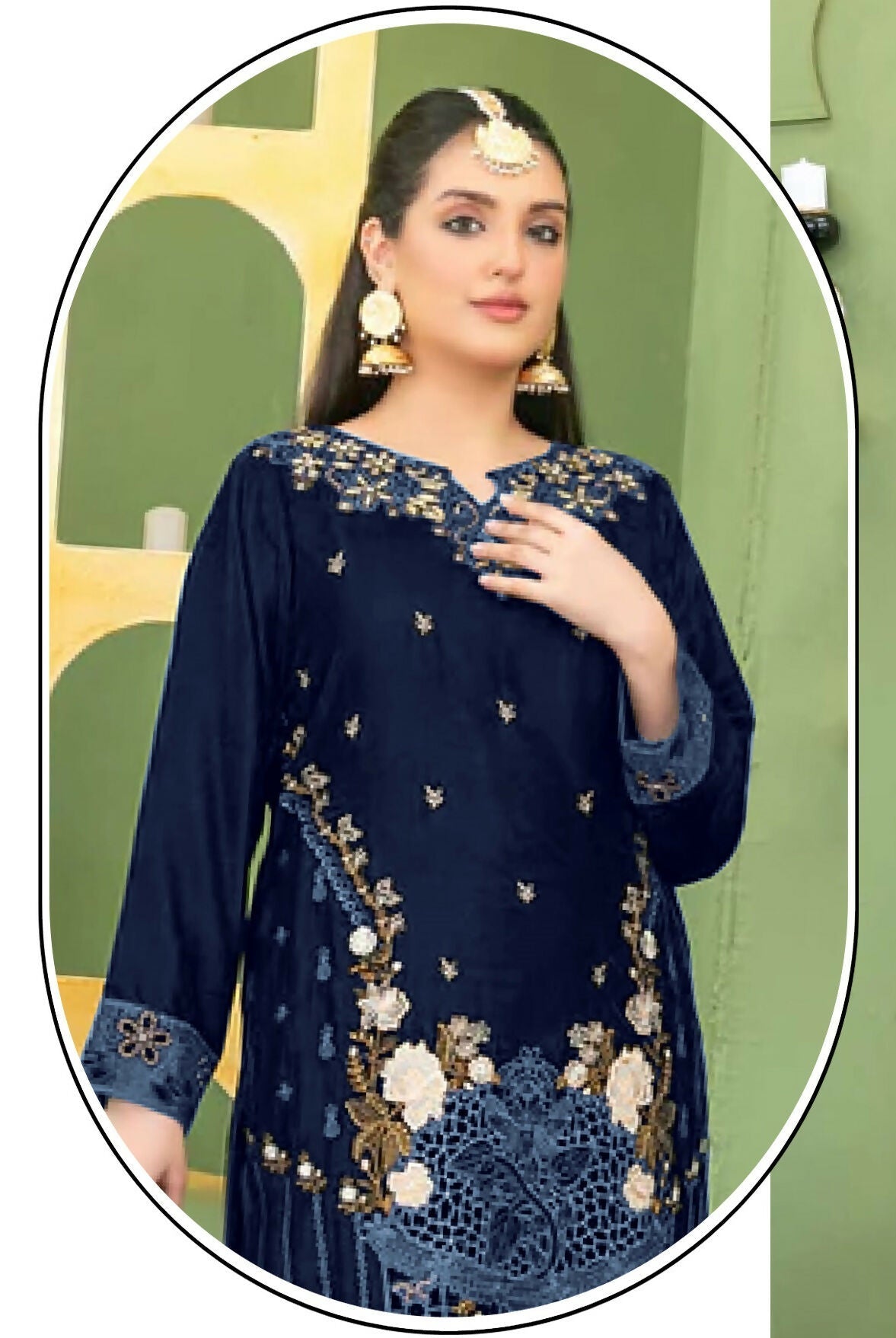 Anaita Navy Blue Velvet Suit with Embroidery Sequence Work