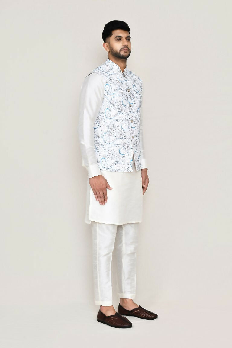 Joban Fashion White Colored Art Silk Fabric Kurta, Jacket With Straight Fit Pant