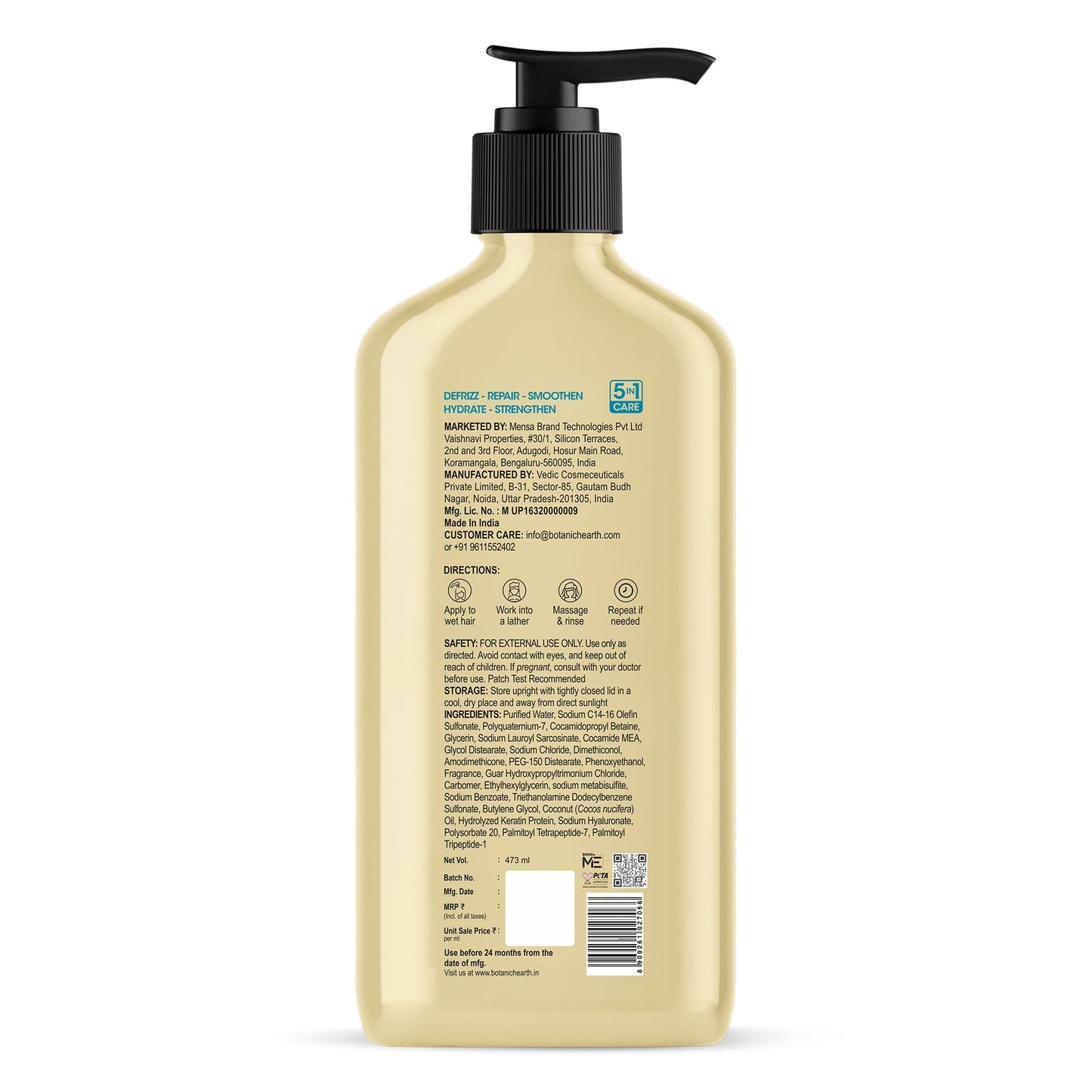 Botanic Hearth Defrizz & Repair Shampoo with Coconut Oil & Peptides