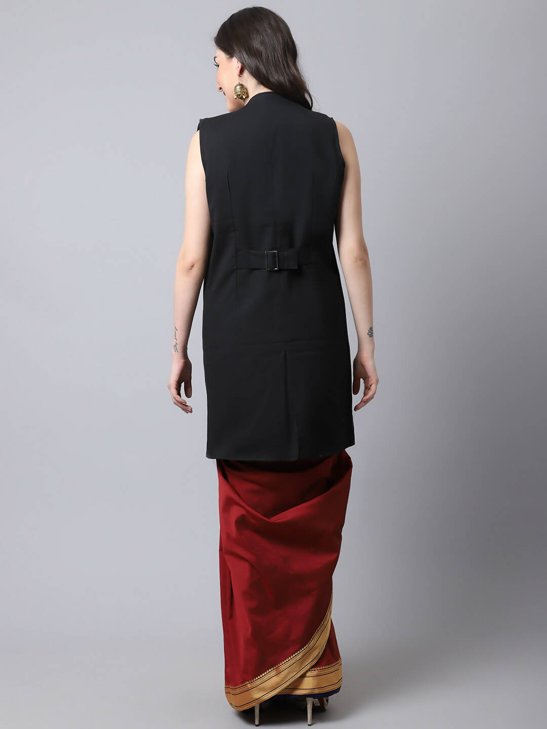 Even Apparels Black Polywool Open Front Women's Long Coat