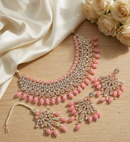 Jewel City Kundan Choker Necklace Set with Earrings & Maang Tikka | Indian Bridal Wedding & Bollywood Festival Jewelry