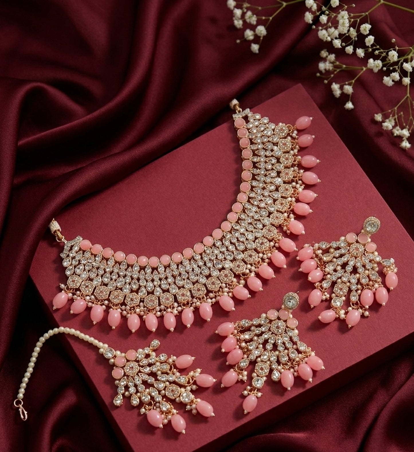 Jewel City Kundan Choker Necklace Set with Earrings & Maang Tikka | Indian Bridal Wedding & Bollywood Festival Jewelry