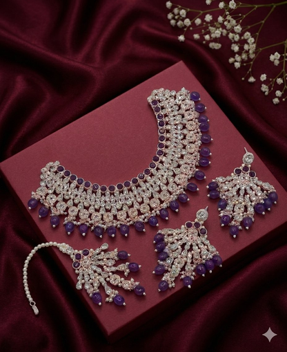 Jewel City Purple Kundan Choker Necklace Set with Earrings & Maang Tikka | Indian Bridal Wedding & Bollywood Festival Jewelry