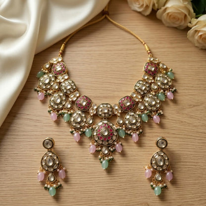 Jewel City Gold Plated Kundan Choker Set with Ruby Red Stones for Indian Wedding Bridal Wear