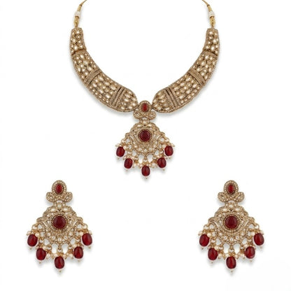 Jewel City Gold Plated Kundan Choker Set with Ruby Red Stones for Indian Wedding Bridal Wear