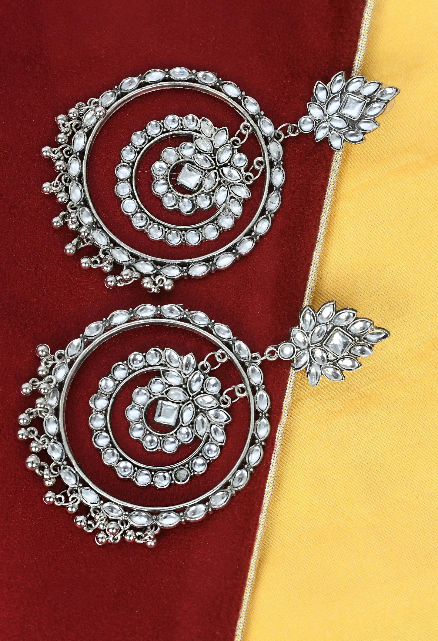 Mominos Fashion Johar Kamal Women's White Kundan Circles Earrings