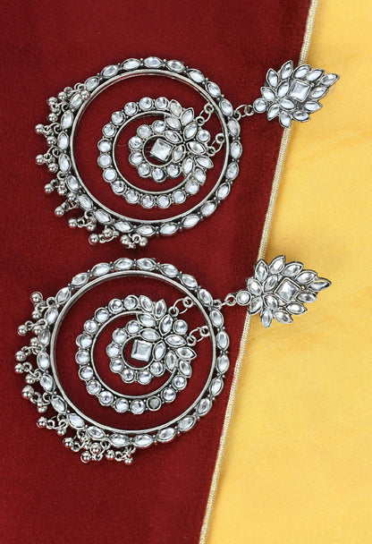 Mominos Fashion Johar Kamal Women's White Kundan Circles Earrings
