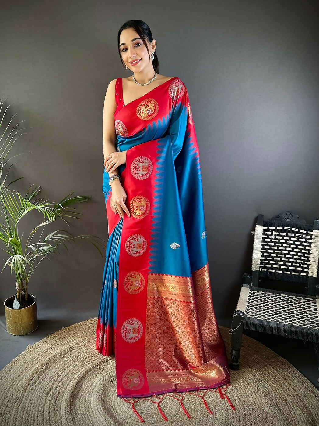 Joban Fashion Red Butti Banarasi Silk Sarees