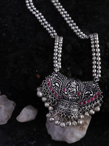 Mominos Fashion Johar Kamal Oxidised Laxmi Mata Statement Piece Long Necklace