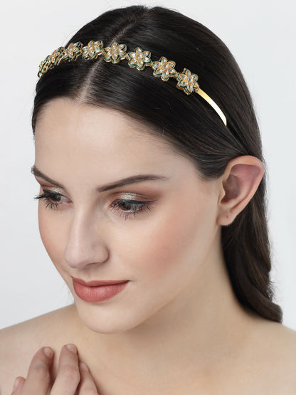 NVR Women's Gold-Polished Kundan Embellished Hairband