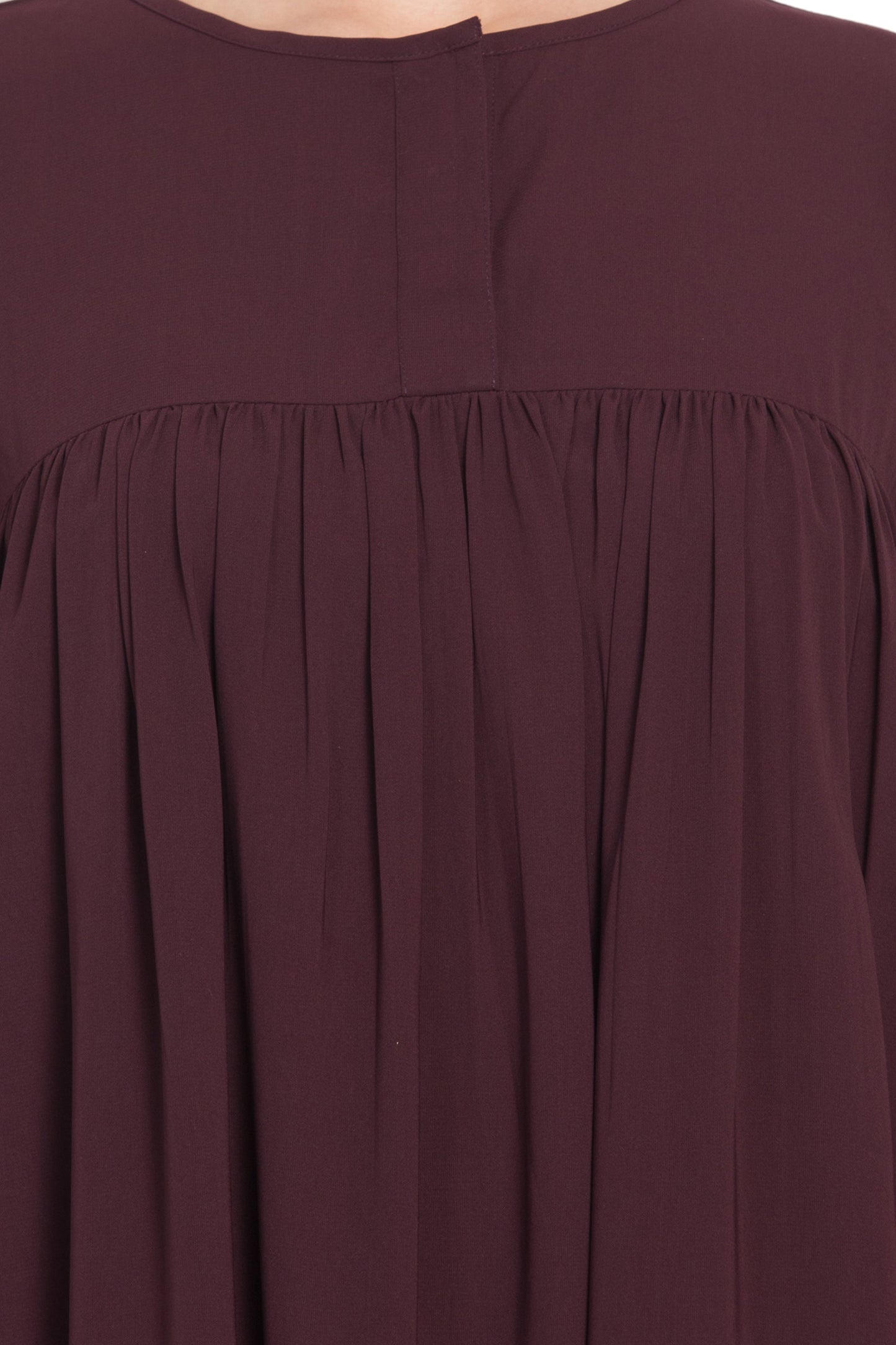 Bashariya Loose From Chest Arabian Abaya With Gather and Smocky Sleeves - Wine