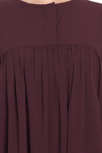 Bashariya Loose From Chest Arabian Abaya With Gather and Smocky Sleeves - Wine