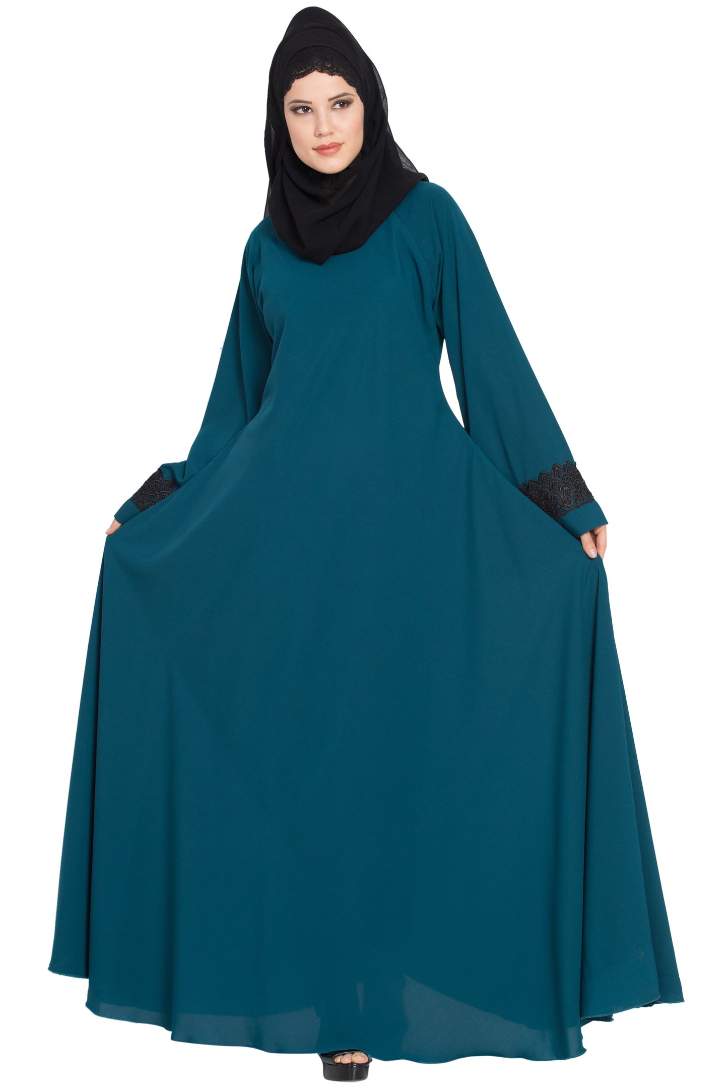 Bashariya Umbrella Flare Abaya With Lacework On Sleeves