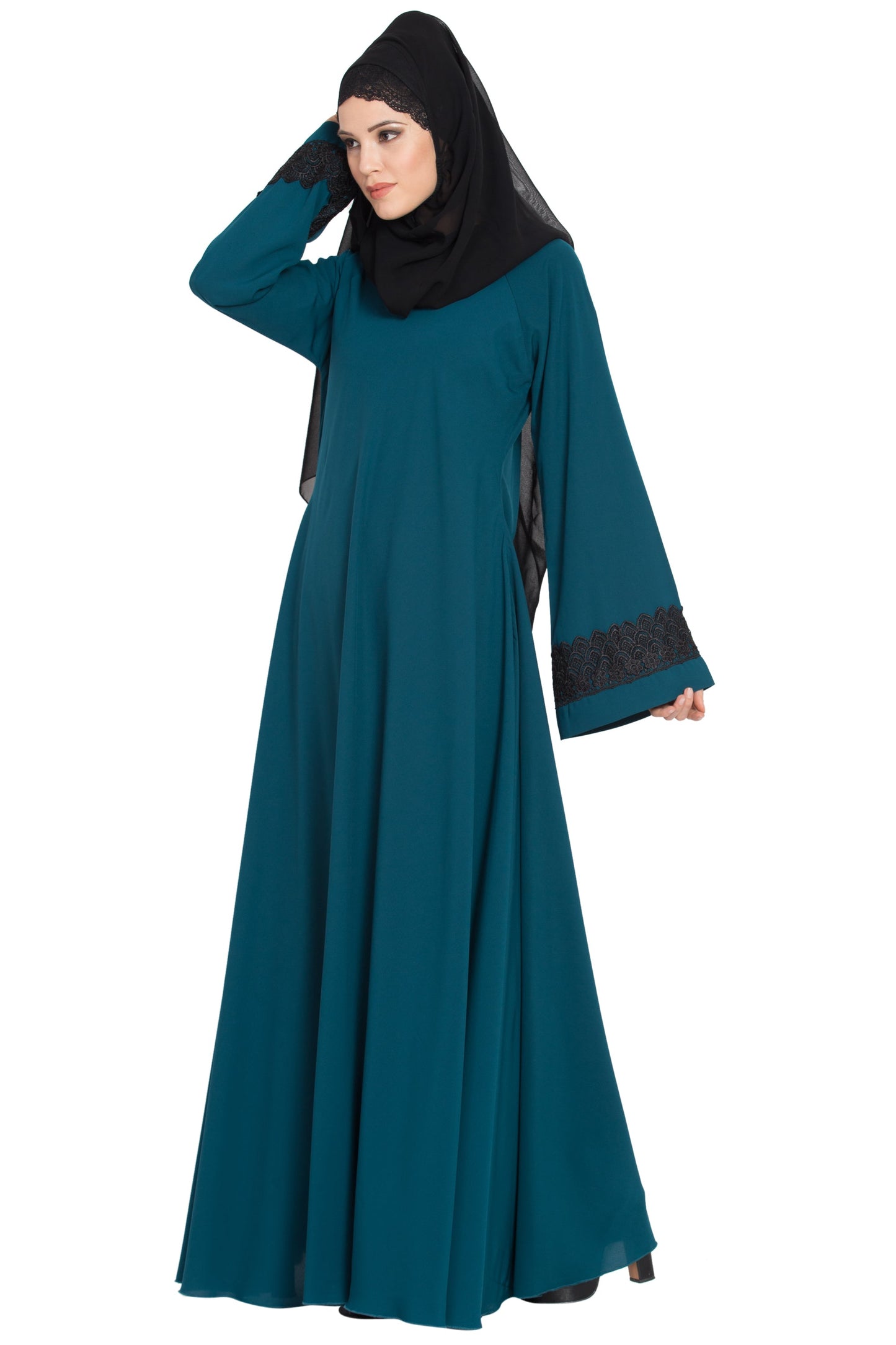 Bashariya Umbrella Flare Abaya With Lacework On Sleeves