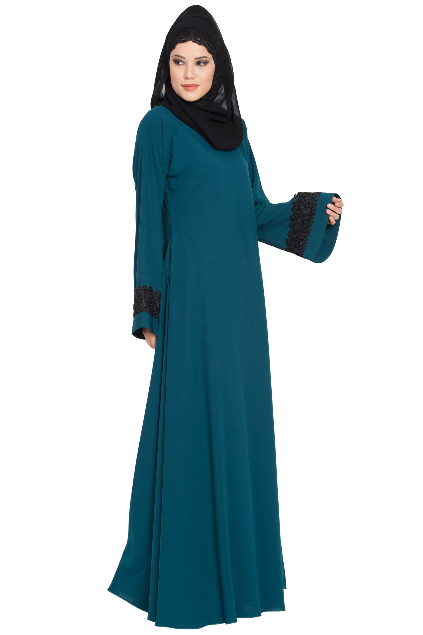 Bashariya Umbrella Flare Abaya With Lacework On Sleeves