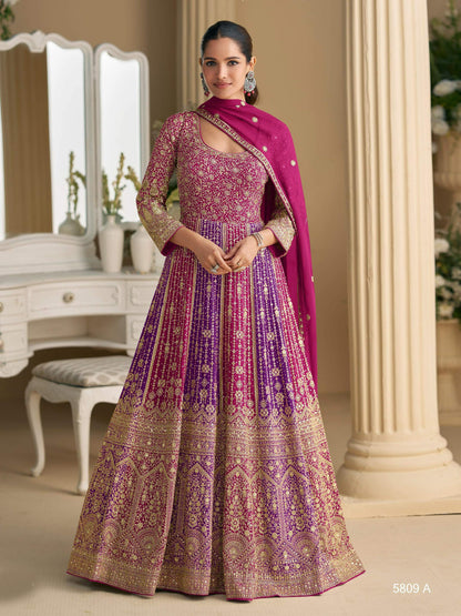 Anaita Purple Georgette Readymade Anarkali Suit with Embroidery Zarkan Work