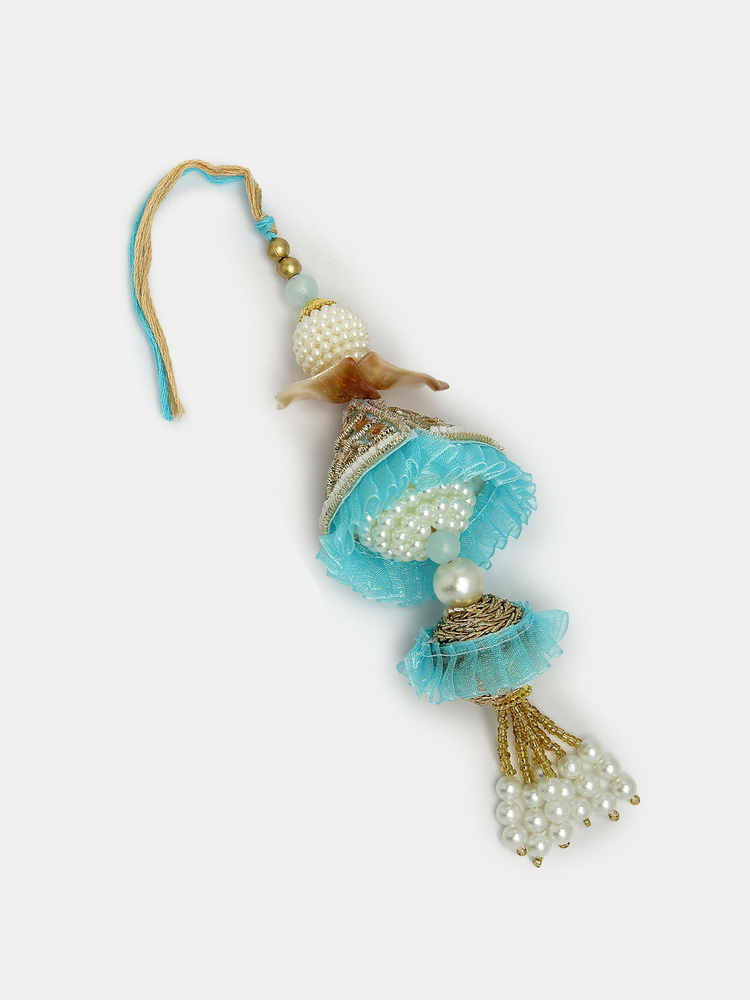 NVR Women & Men Set of 2 Blue Krishna Pearl Bhaiya Bhabhi Rakhi With Roli Chawal & Chocolate