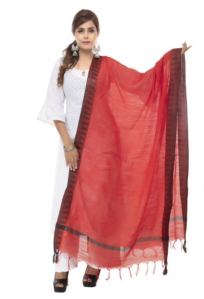 Mominos Fashion Moeza Cotton Black Temple Border Red Dupatta