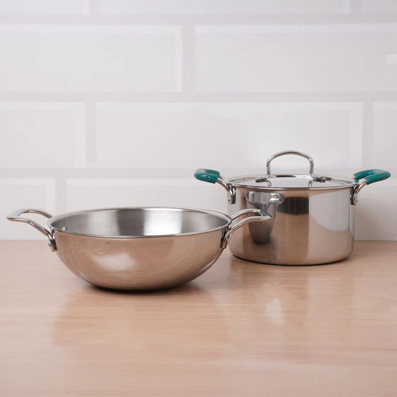 The Indus Valley Premium Tri-Ply Set - Kadai(23.4cm) + Casserole Biryani Pot(21.6cm)