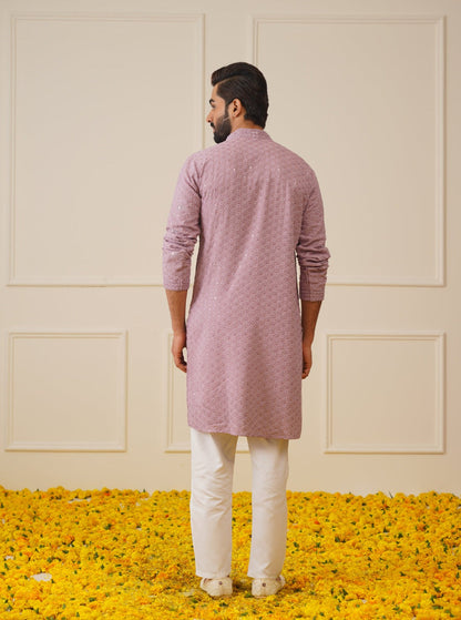 Jompers Men's Light Purple Chikankari Embroidered and Sequence Kurta Only