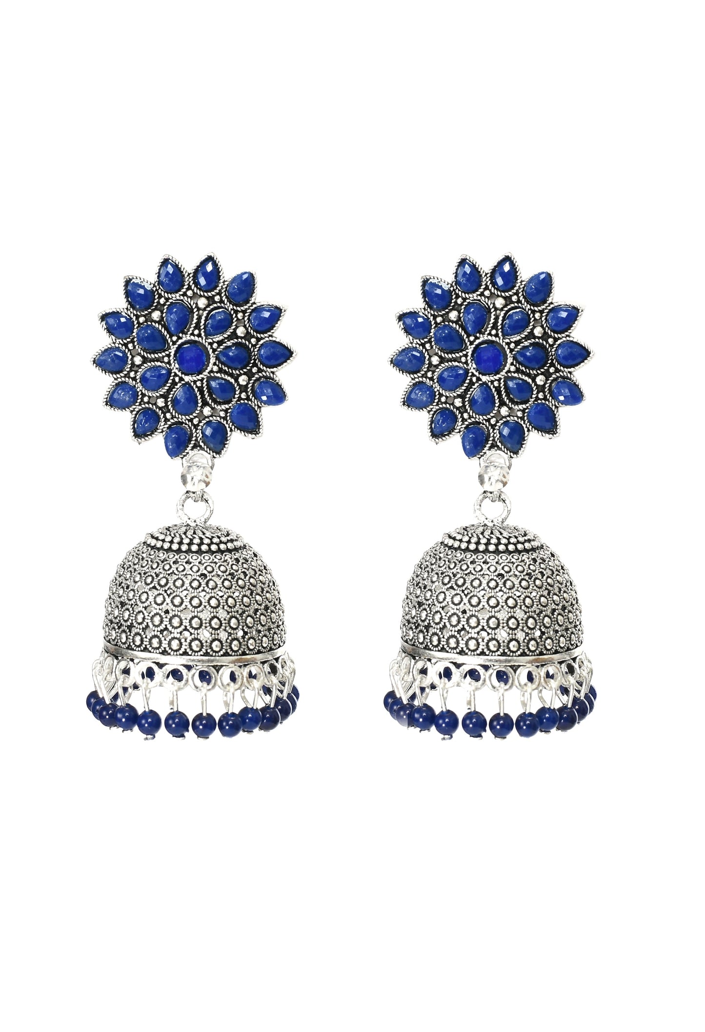Mominos Fashion Joharkamal Kundan work Jhumka with Blue Beads