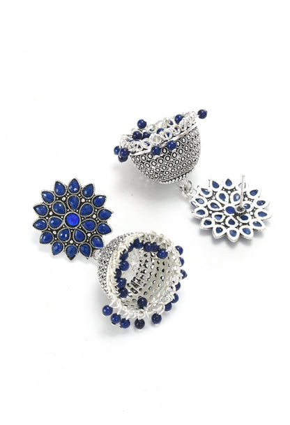 Mominos Fashion Joharkamal Kundan work Jhumka with Blue Beads