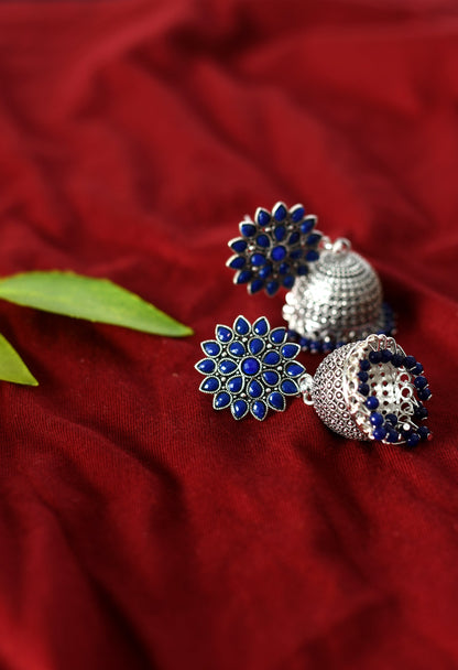 Mominos Fashion Joharkamal Kundan work Jhumka with Blue Beads