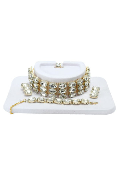 Mominos Fashion Johar Kamal Gold-Polished Finish Stone Choker For Women (White)
