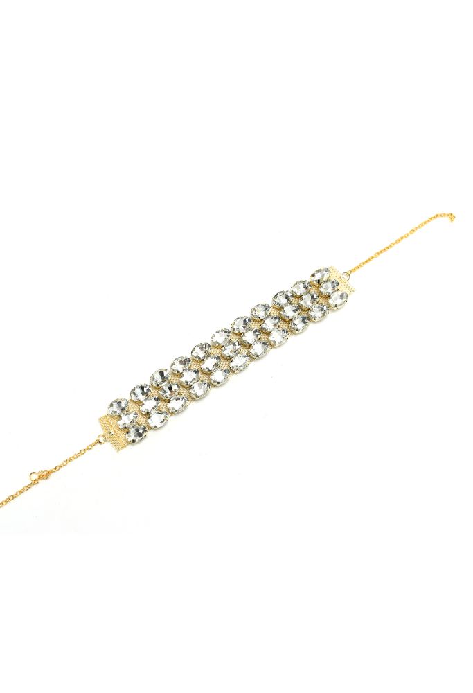 Mominos Fashion Johar Kamal Gold-Polished Finish Stone Choker For Women (White)