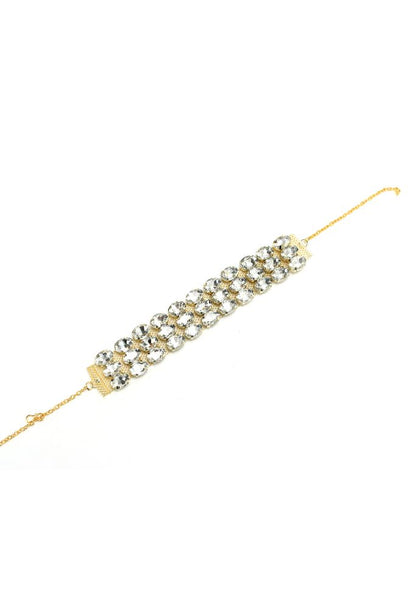Mominos Fashion Johar Kamal Gold-Polished Finish Stone Choker For Women (White)