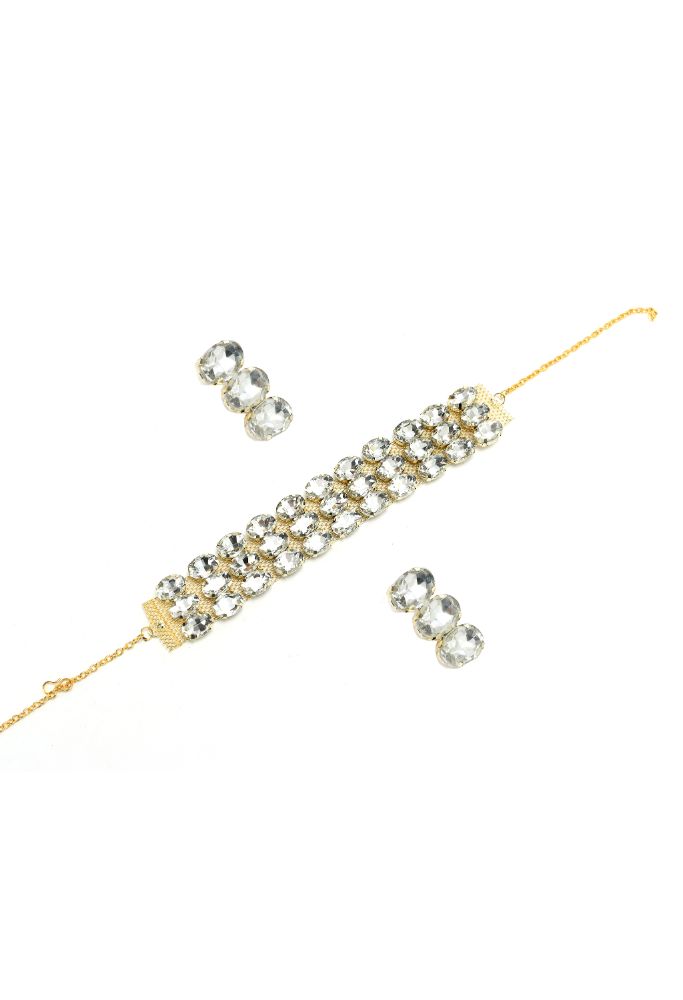 Mominos Fashion Johar Kamal Gold-Polished Finish Stone Choker For Women (White)