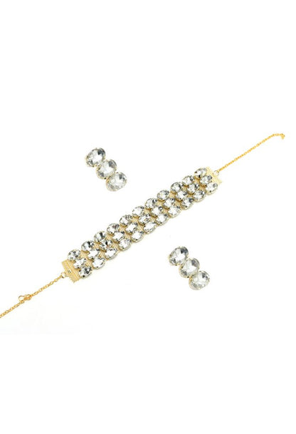 Mominos Fashion Johar Kamal Gold-Polished Finish Stone Choker For Women (White)